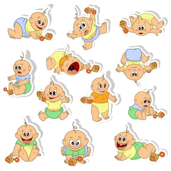 Stickers met kleine baby jongens. — Stockvector