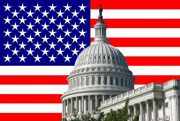 Construção de capital com bandeira americana — Fotografia de Stock