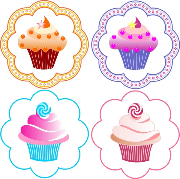 Conjunto de cupcakes bonitos —  Vetores de Stock