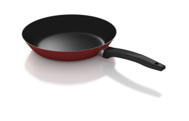 Black and red frying pan on white background clipart