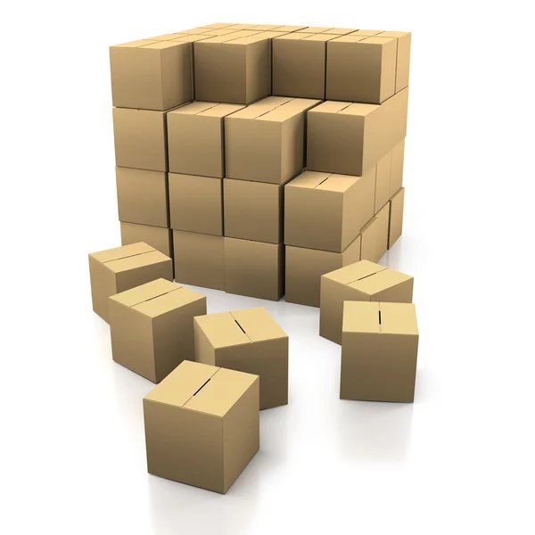Stapelen van kartonnen dozen — Stockfoto