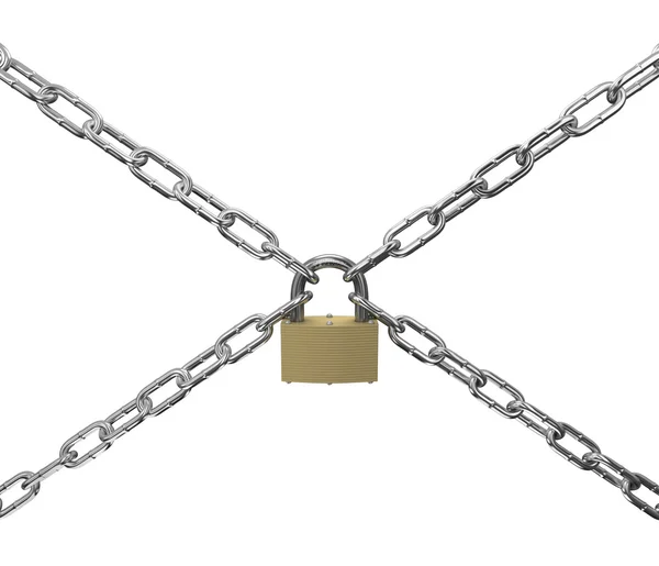 南京錠と白い背景の上の鎖 — ストック写真