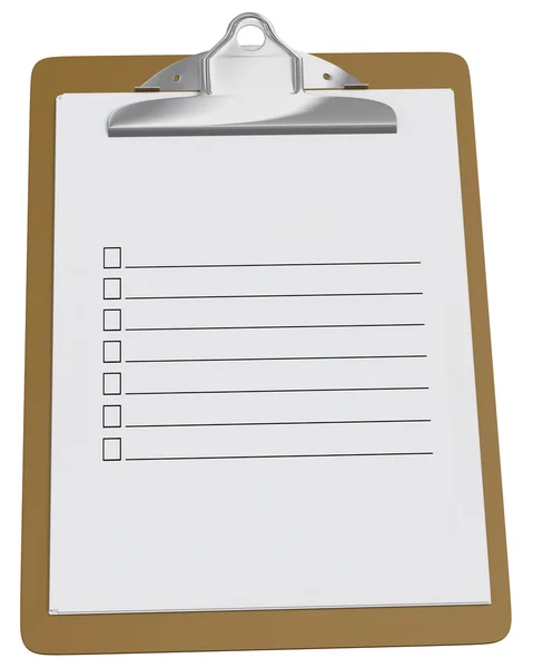stock image Clipboard with blank checklist on a white background