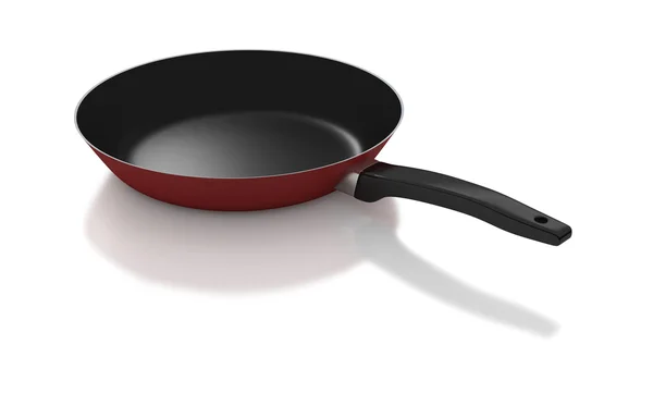 Черная и красная сковородка на белом фоне — стоковое фото