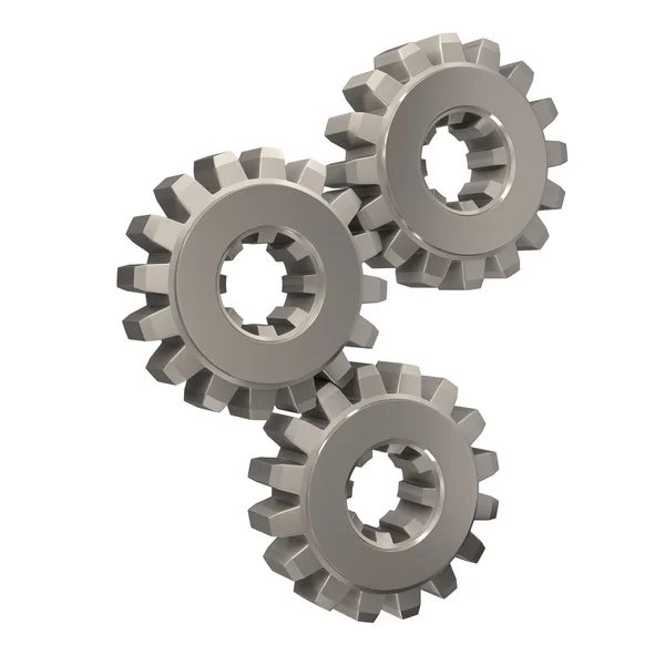 Three Nickel Gears Meshing Together — Stock Photo, Image