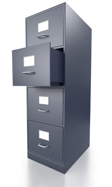 Único armário de arquivamento cinza com gaveta aberta — Fotografia de Stock