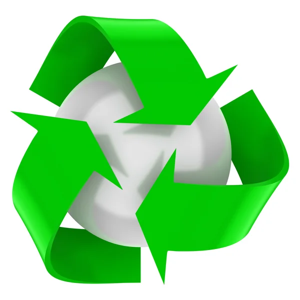 Recycle symbool met een witte bol. — Stockfoto