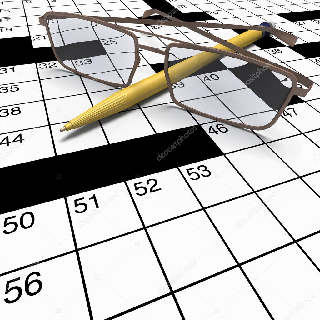 Close up crossword with pen and spectacles