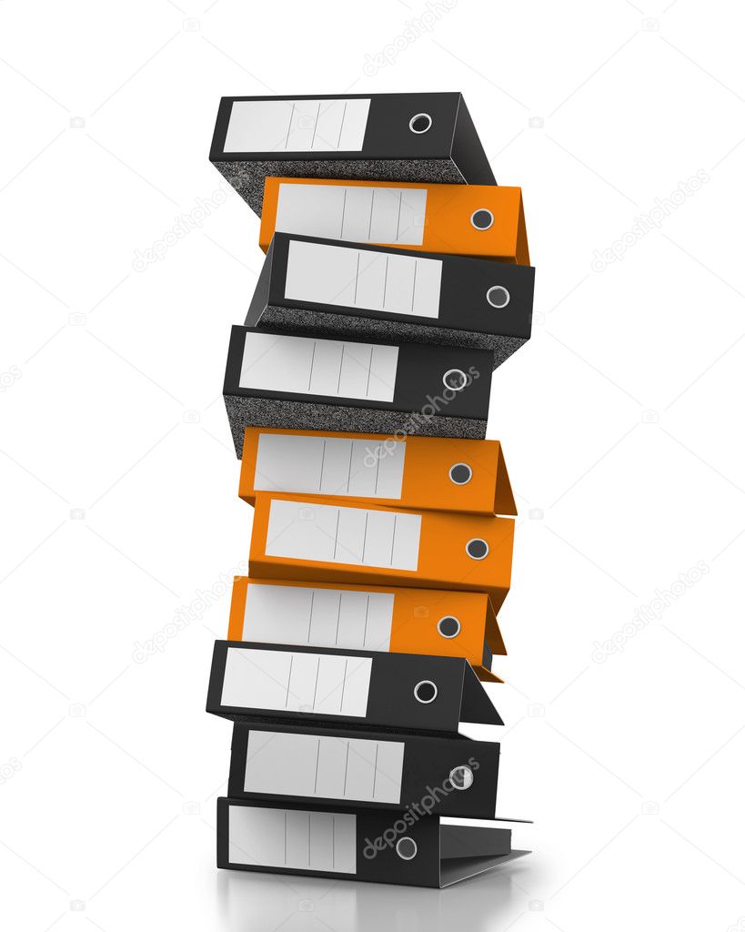Office folders stacked on white background