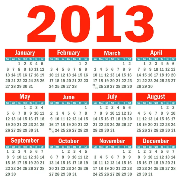 Calendario 2013 . — Vector de stock