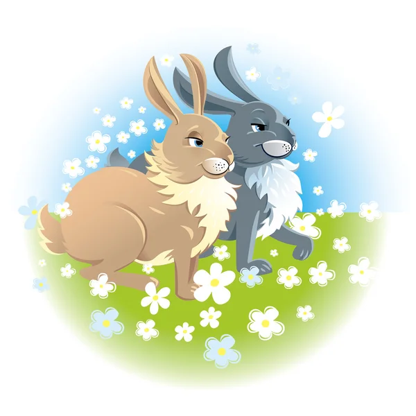 Dos conejos felices — Archivo Imágenes Vectoriales