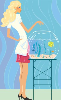 The girl feeds small fishes clipart