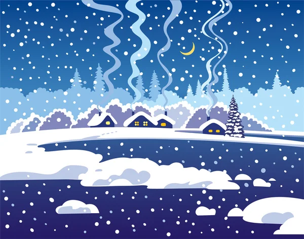 Donker blauwe avond winterlandschap — Stockvector