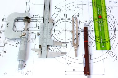 mikrometre, kumpas, mekanik kurşun kalem, pusula ve şablon rul