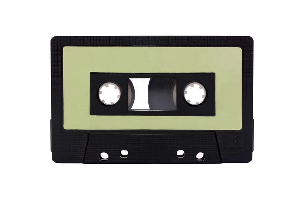 Zielono - czarny kaseta magnetofonowa na białym tle — Zdjęcie stockowe