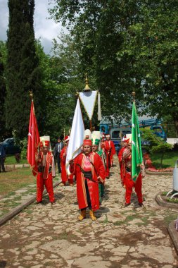 Türk geleneksel müzik grubu (Mehter) performans için hazır