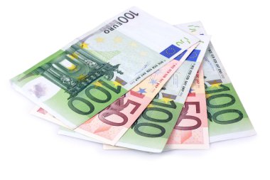 One Hundred and Fifty Euro Banknotes Isolated with Clipping Path clipart