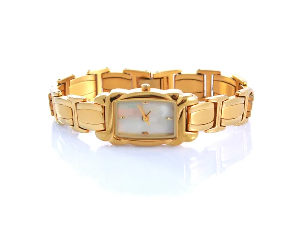 Zlatá žena hodinky izolovaných na bílém pozadí — Stock fotografie
