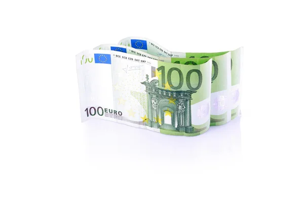 Trzy banknoty euro sto na białym tle — Zdjęcie stockowe