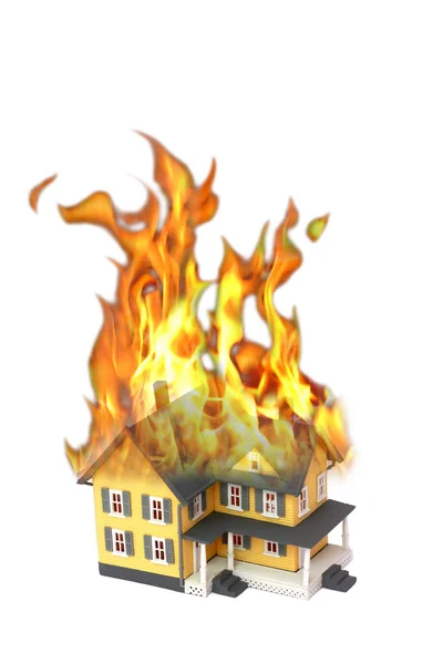 Brennendes Haus isoliert auf weiß — Stockfoto