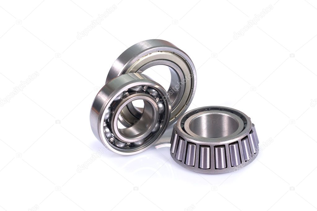 Different type ball bearings isolated on white background with c