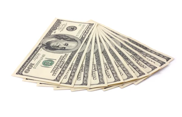 Beyaz arka planda izole edilmiş 100 dolarlık banknotlar — Stok fotoğraf