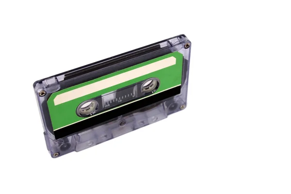Cassete compacta isolada sobre branco. Visão vertical da perspectiva da direita — Fotografia de Stock