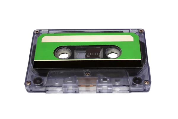 Kompakt kassett isolerade på vitt. främre perspektivvy — Stockfoto
