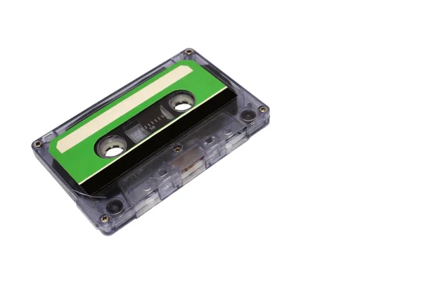 Kompakt kassett isolerade på vitt. främre högra perspektivvy — Stockfoto