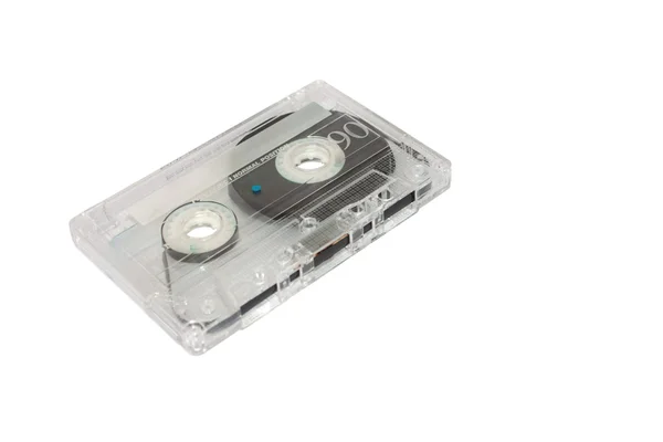 Cassette compacte transparente isolée sur blanc. Avant droit pers — Photo