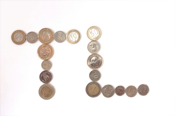 터키 리라 동전 Tl 모양 흰색 절연 — 스톡 사진