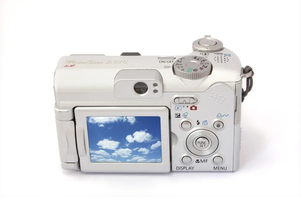 Canon Power Shot A610 fotocamera compatta vista posteriore isolata — Foto Stock