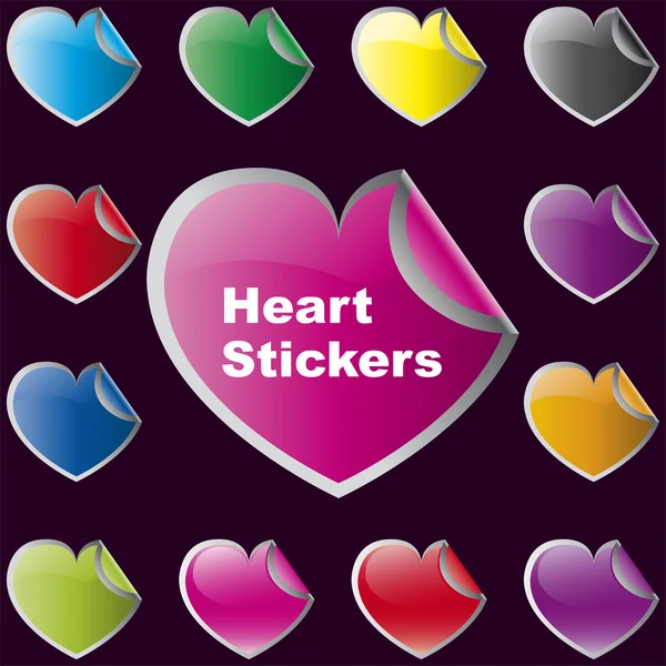 stock vector Collection of brightly colored, glossy heart shaped stickers set