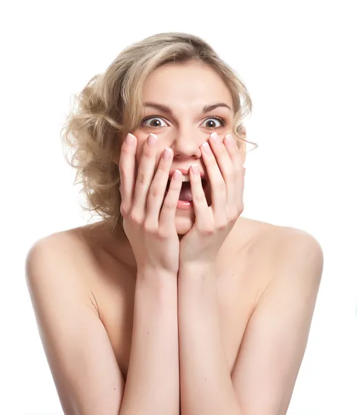 Shocked woman is smiling — Stock Photo, Image