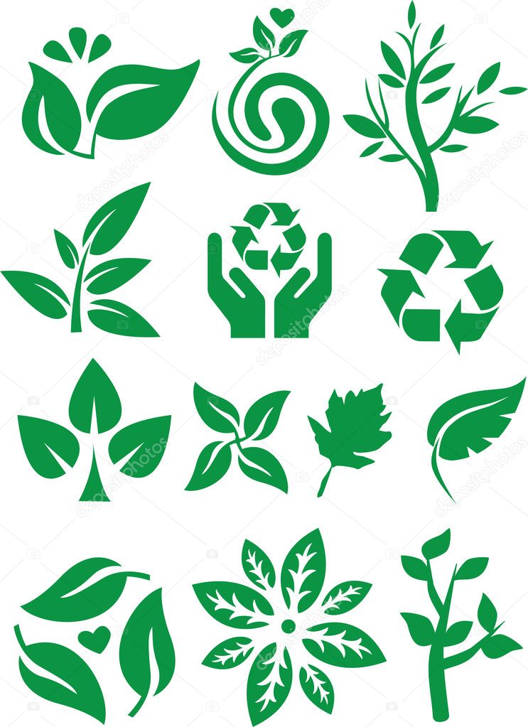 Green leaves icon set