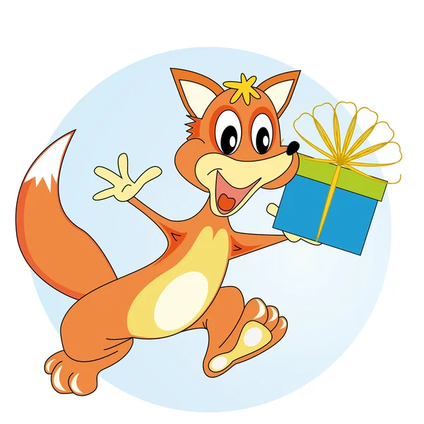 Fox con un regalo — Vector de stock