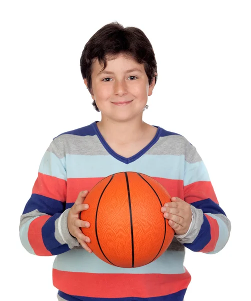 Adorable chico con una pelota de canasta —  Fotos de Stock