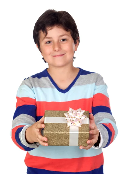 Αξιολάτρευτο παιδί με ένα δώρο — Φωτογραφία Αρχείου