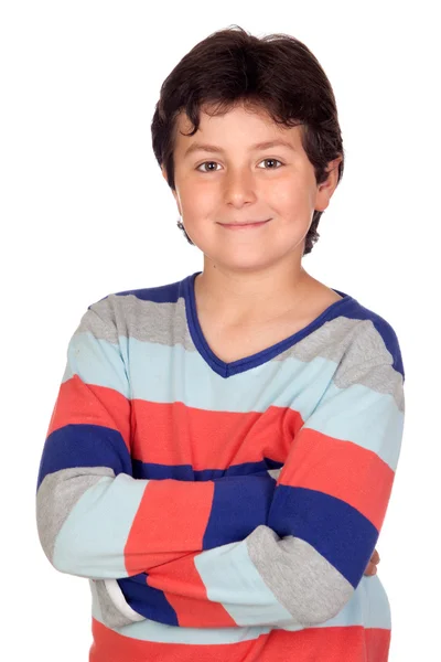 Adorable chico con un jersey a rayas — Foto de Stock