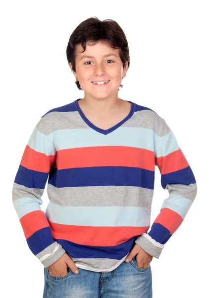 Adorable chico con un jersey a rayas — Foto de Stock