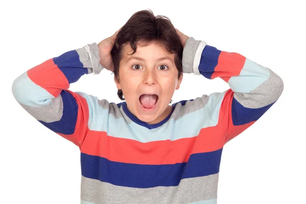 Verrassing jongen met een gestreepte trui — Stockfoto