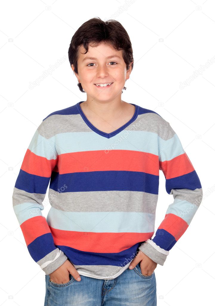Adorable boy with a striped jersey