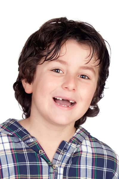 Criança sorridente sem escova de dentes — Fotografia de Stock