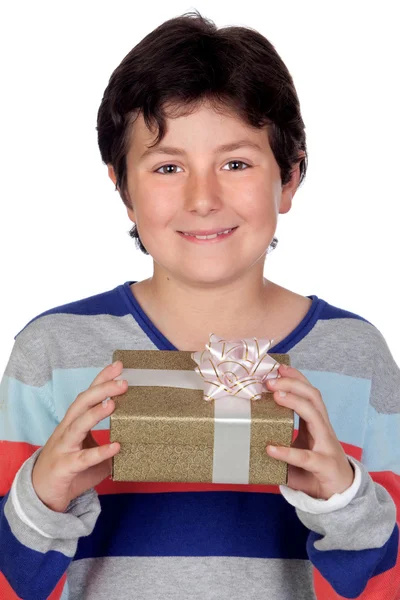 Милый мальчик с подарком — стоковое фото