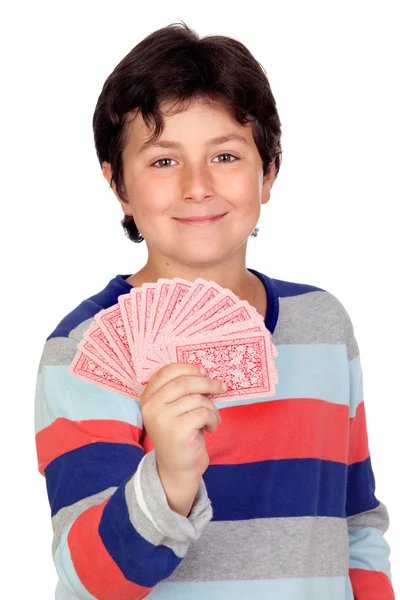 Bedårande pojke spela kort — Stockfoto