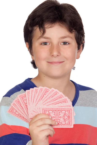 귀여운 소년 카드 놀이 — 스톡 사진