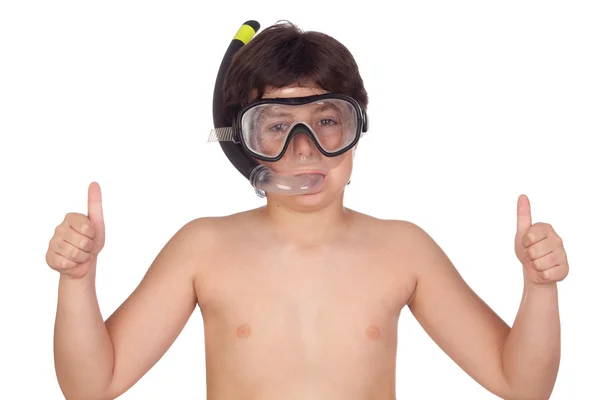 Очаровательный ребенок с оборудованием для подводного плавания — стоковое фото