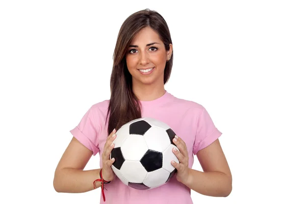 Atractiva chica con una pelota de fútbol — Foto de Stock