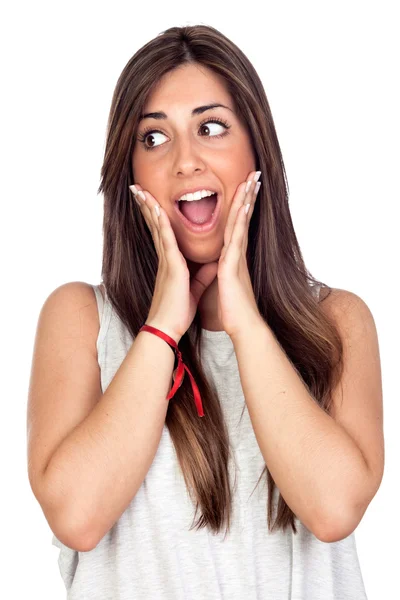 Surprised girl with long hair — Stock Photo, Image