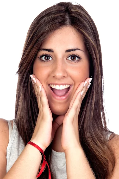 Surprised girl with long hair — Stock Photo, Image